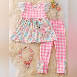 Pink Gingham Bunny Dress and Leggings Set